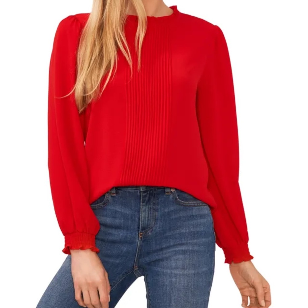 CeCe Women's  Crew Neck Long Sleeve Smocked Cuff Blouse